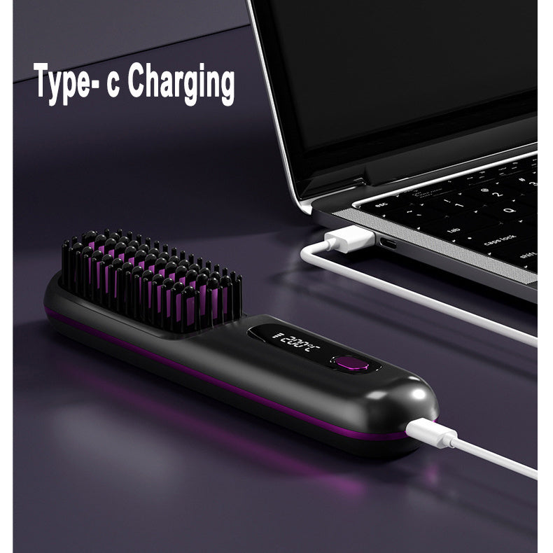 2 In 1 Straight Hair Comb Wireless Hair Straightener Brush Hair Fast Heating Portable Hot Curler USB Charging - SD & CO.