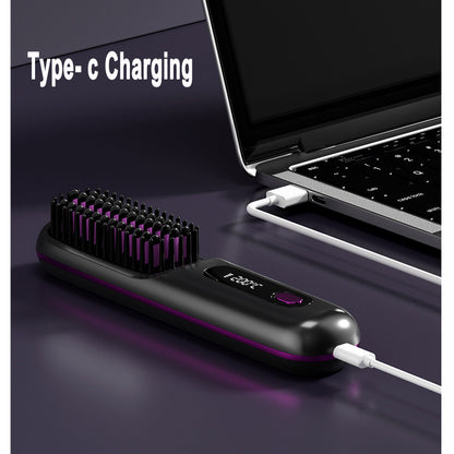 2 In 1 Straight Hair Comb Wireless Hair Straightener Brush Hair Fast Heating Portable Hot Curler USB Charging - SD & CO.