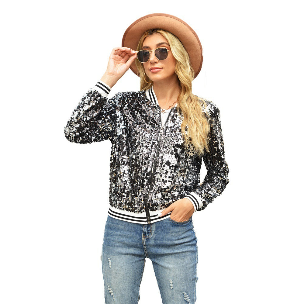 Fashionable Sequins Long Sleeve Coat For Women - SD & CO.