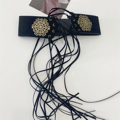 Women's Leather Wide Waist Seal Pin Buckle Elastic Body Shaping Decorative Belt