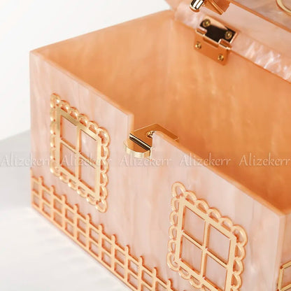 Copy of Box Evening Clutch Bags Women Luxury Designer  Acrylic Handle House Shaped Purses And Handbags Wedding Party