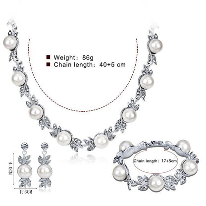 Simple And Elegant Three-piece Set Rhinestone And Pearl Necklace Earrings And Bracelet