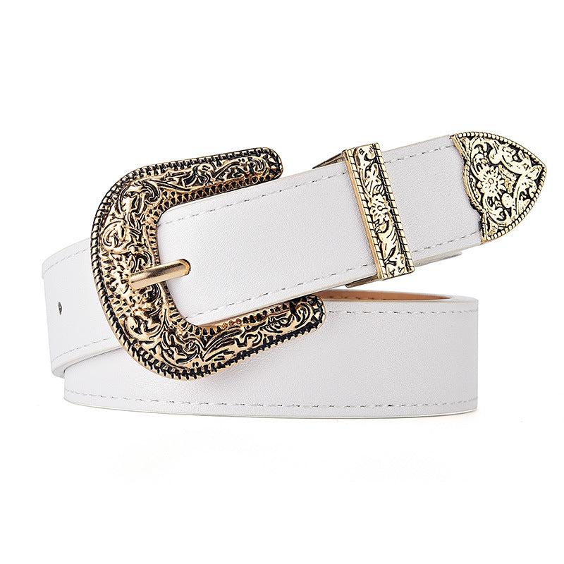 Fashion Retro All-match Carved Buckle European And American Belt