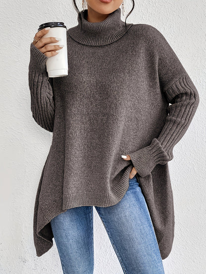 Irregular Turtleneck Sweater Winter Loose Long Sleeve Knitted Tops Leisure Warm Pullover Sweater Women's Clothing - SD & CO.