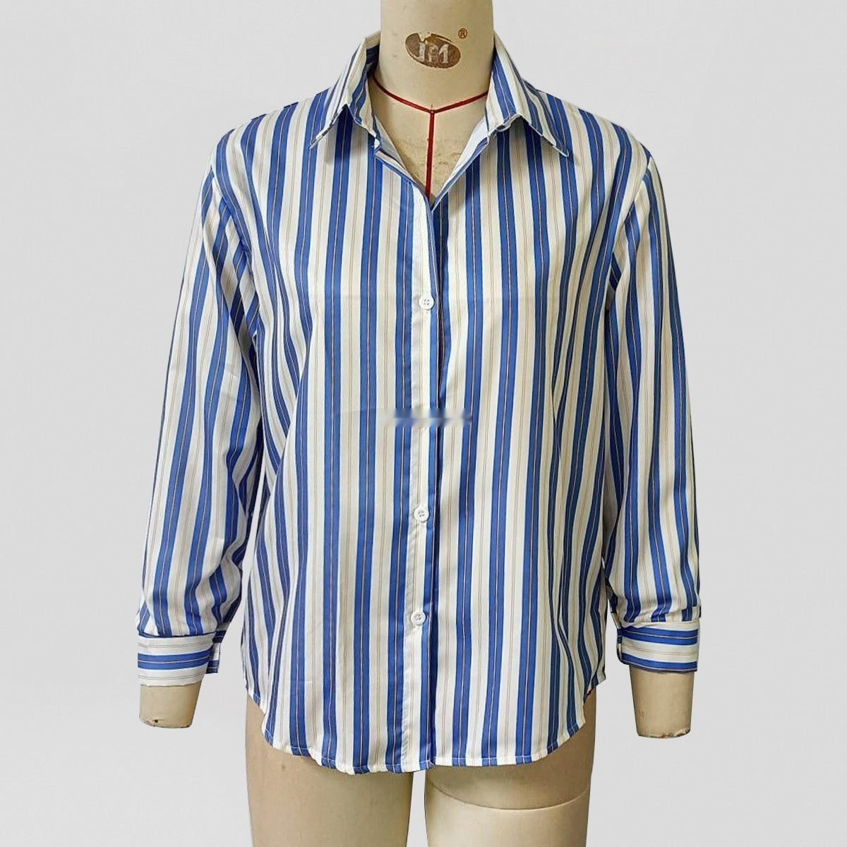 Casual Lapel Elegant Commute Long Sleeve Blue Striped Shirt Women