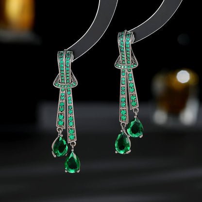 Knot Drop Earrings With Silver Needle And Zircon Inlaid