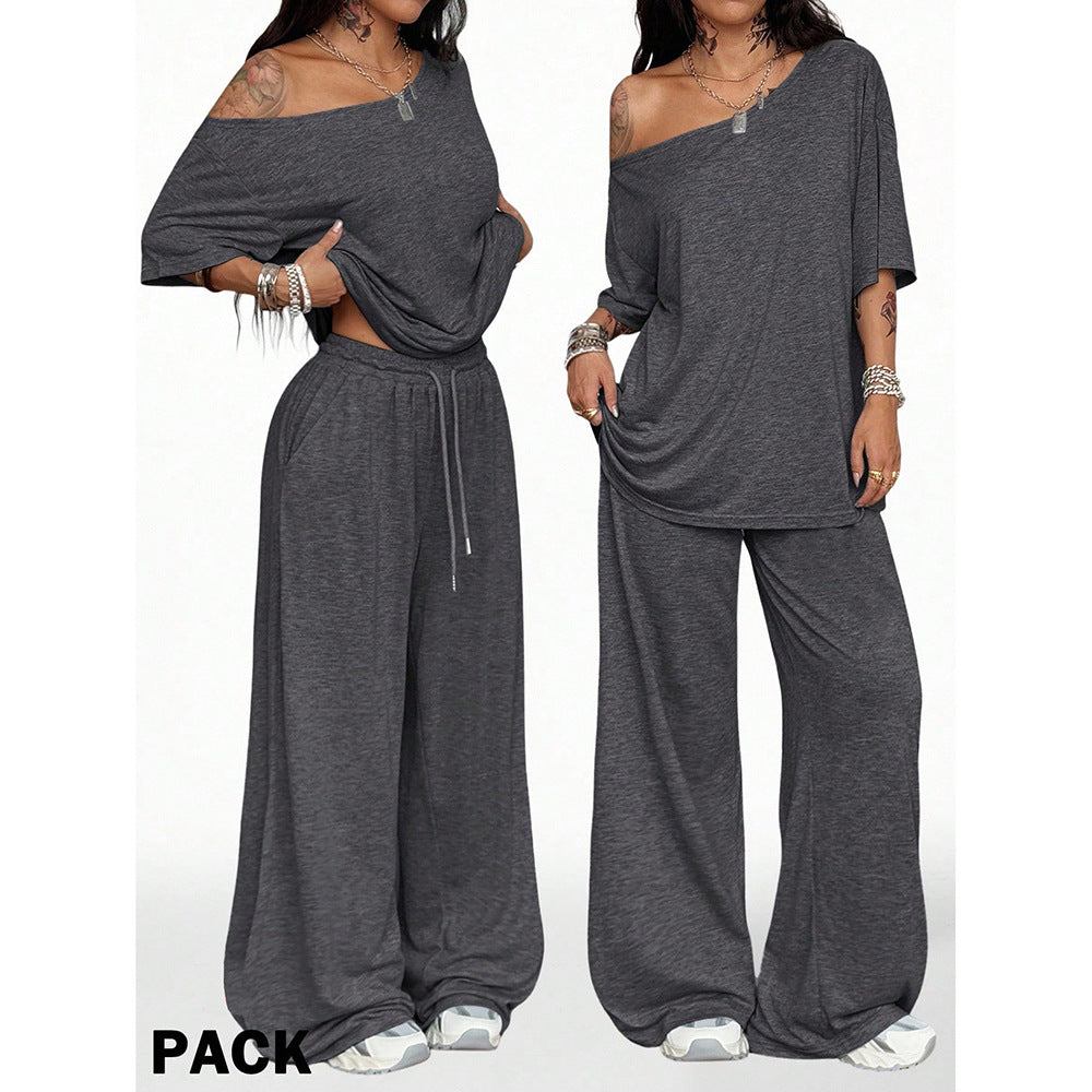 Retro Solid Color Casual Pants For Women, Loose Wide-leg Versatile