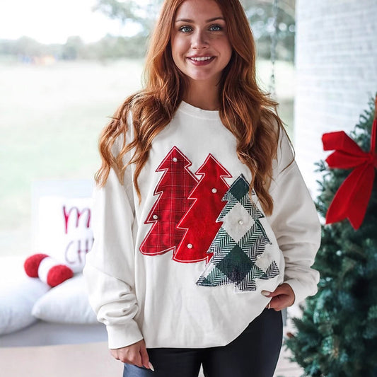 Loose Fashion Versatile Christmas Printed Pullover Sweatshirt