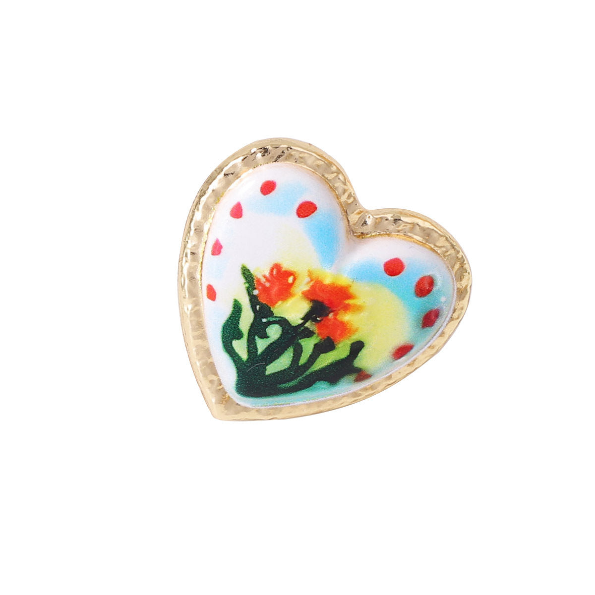 Alloy Printed Flower Heart Open Women's Ring