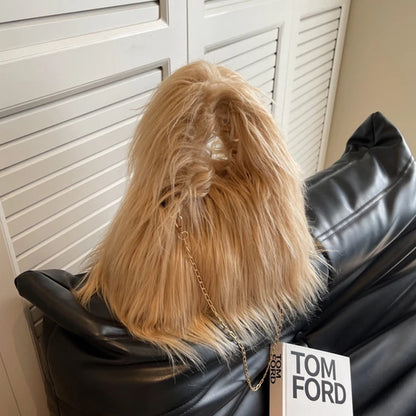 Winter Faux Fur Shoulder Bag for Women Trendy Fuzzy Handbags Plush Crossbody Bag Fluffy Tote Bag Handle Mobile Phone Bag