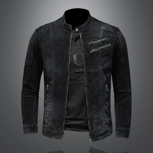 Stand Collar Denim Zipper Jacket