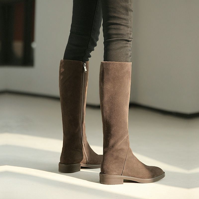 Women's Solid Color Fashion Frosted Long Martin Suede Boots