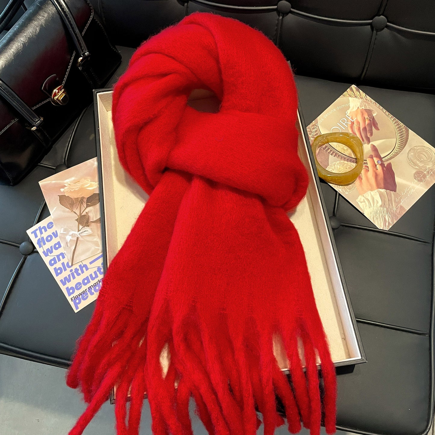 Scarf Winter Thicken Thermal Solid Color Mohair Shawl