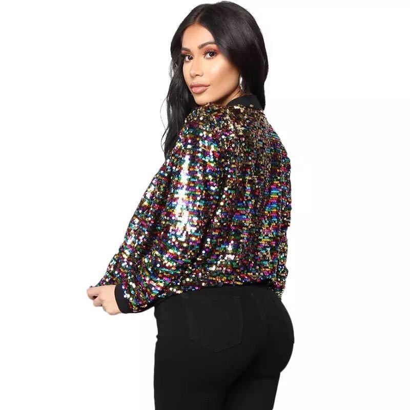 Women's Sequins Zipper Clothes Long Sleeve Cardigan Jacket - SD & CO.