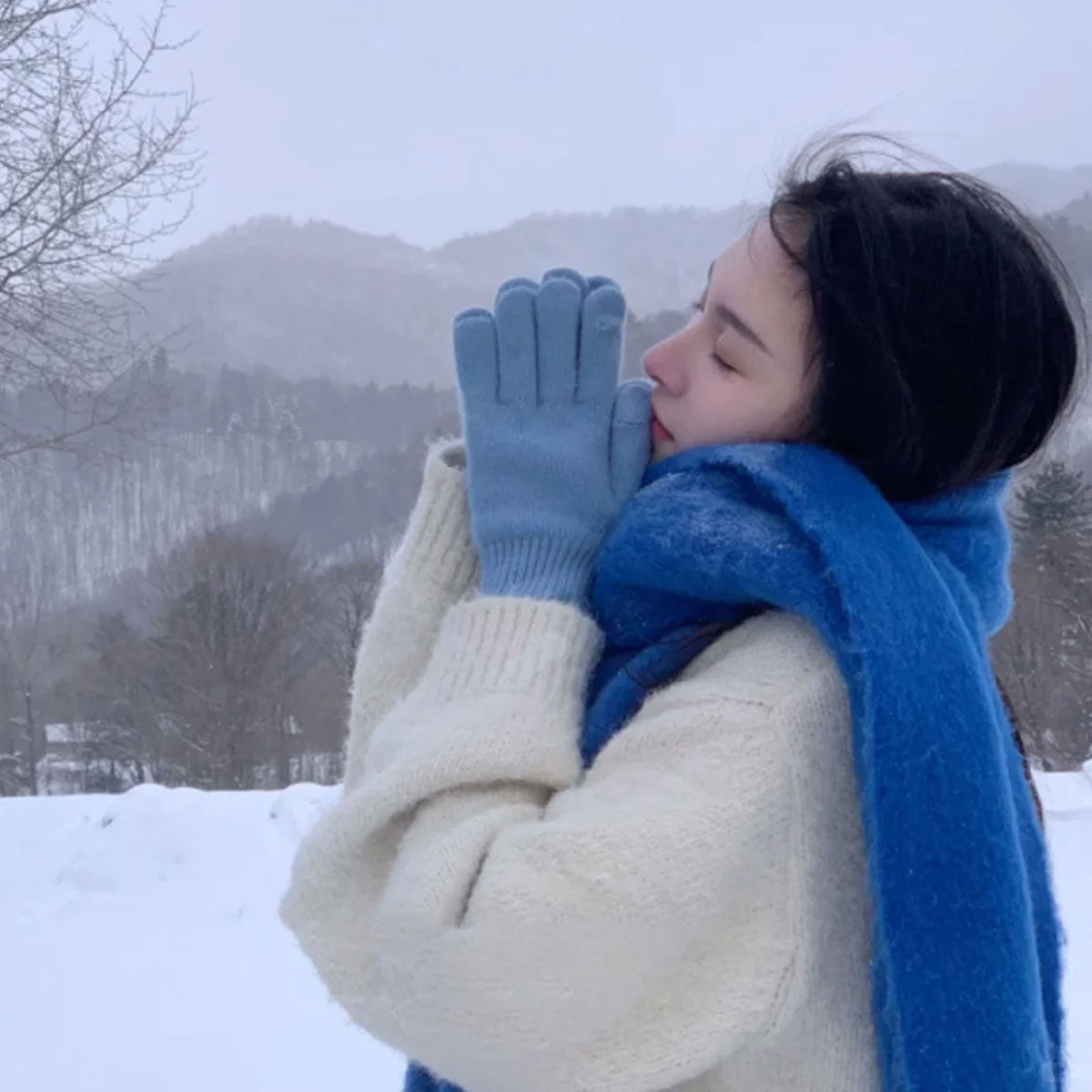 Scarf Winter Thicken Thermal Solid Color Mohair Shawl