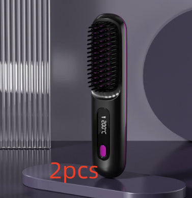 2 In 1 Straight Hair Comb Wireless Hair Straightener Brush Hair Fast Heating Portable Hot Curler USB Charging - SD & CO.