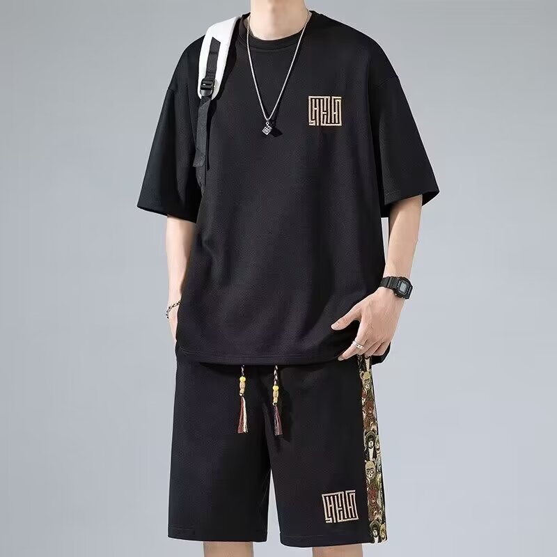 Waffle Embroidery Summer Loose All-match Short Sleeve Two-piece Set - SD & CO.