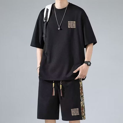 Waffle Embroidery Summer Loose All-match Short Sleeve Two-piece Set - SD & CO.