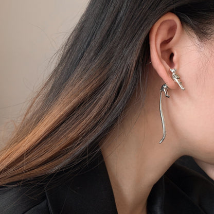 Single Gold And Silver Two-tone Pharaoh Cat Earrings