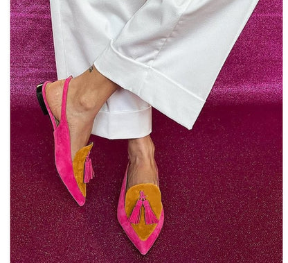 Color Matching Women's Plus Size Pointed Low Heel Slingback Sandals