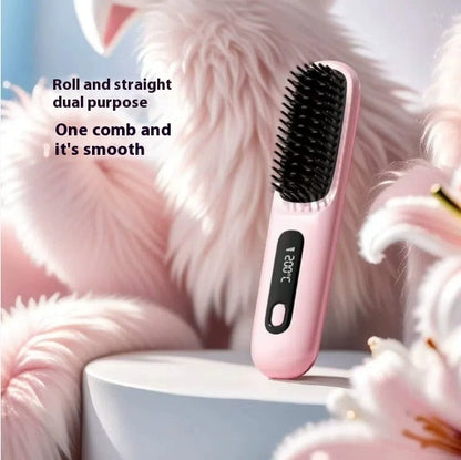 2 In 1 Straight Hair Comb Wireless Hair Straightener Brush Hair Fast Heating Portable Hot Curler USB Charging - SD & CO.