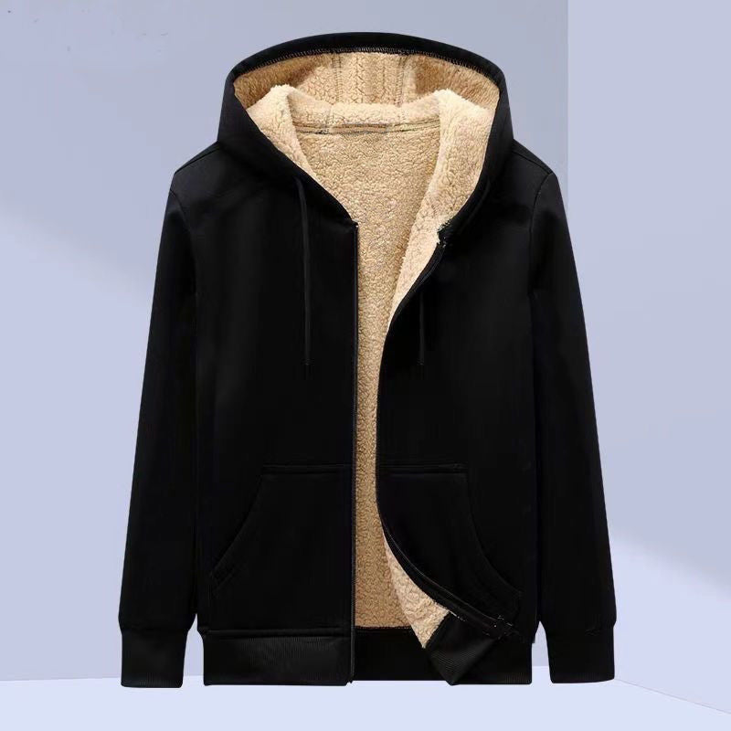 Solid Thermal Fleece-Lined Zipper Hoodie