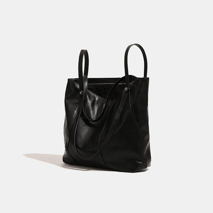 Black Soft Leather Textured Korean Style Shoulder Bag