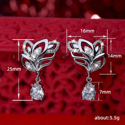 Leaf Inlaid Drop Zircon Earrings For Women
