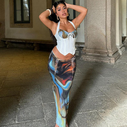 Female Leisure Gathered Top With Slim Tie-waist Skirt