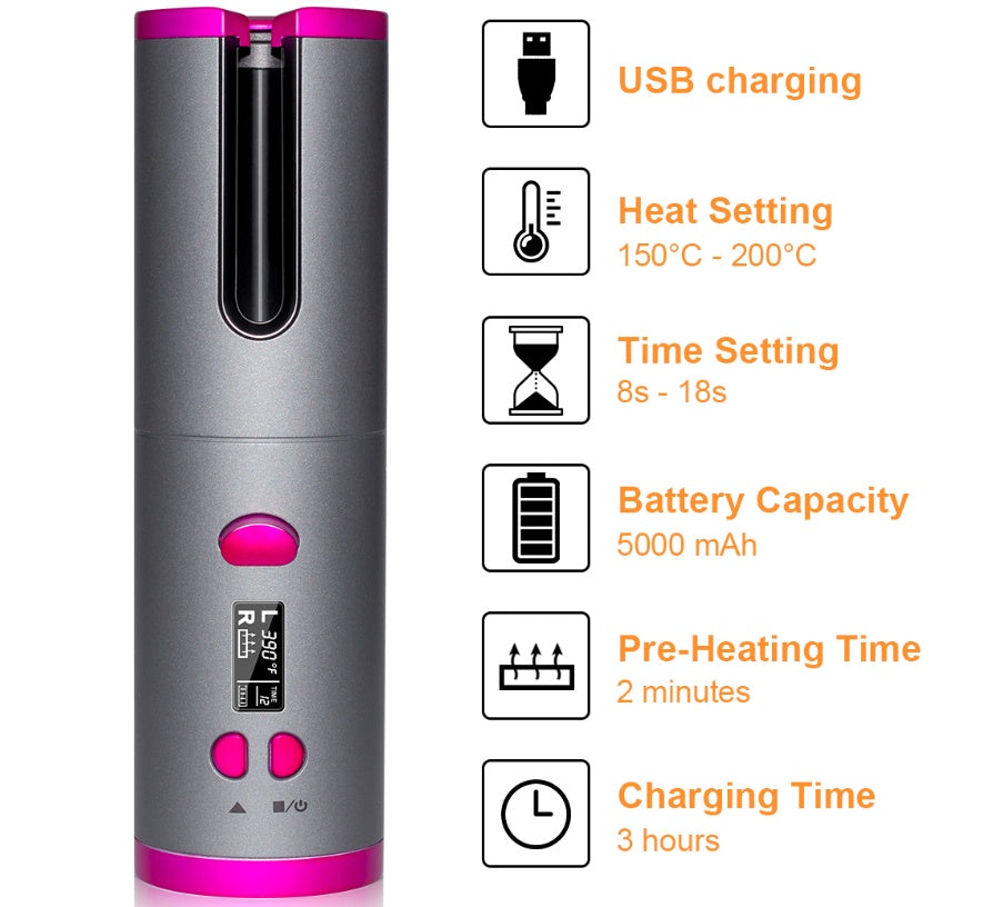 Curling Iron USB Wireless Multifunctional Charging Curler - SD & CO.