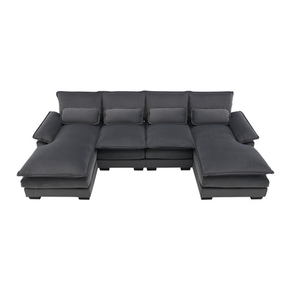 New Modern U-shaped Sectional Sofa, 6-Seat With Waist Pillows 109.8 55.9