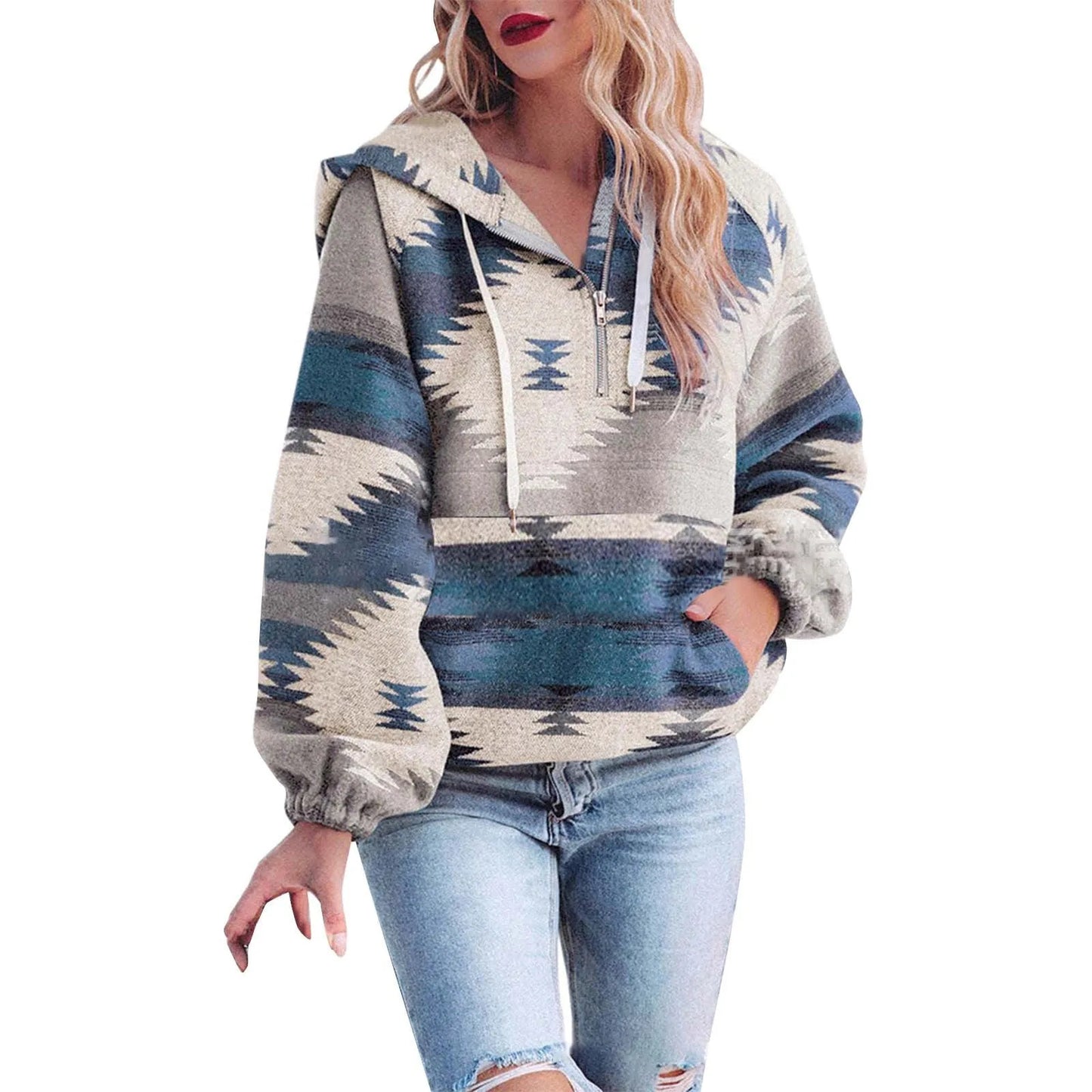 Women's Retro Fashion Half-Zip Long Sleeve Sweatshirt