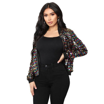 Women's Sequins Zipper Clothes Long Sleeve Cardigan Jacket - SD & CO.