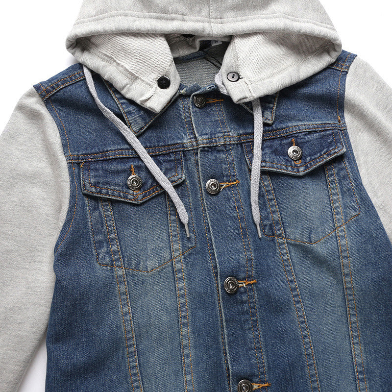 Korean Style Denim Jacket with Detachable Hood