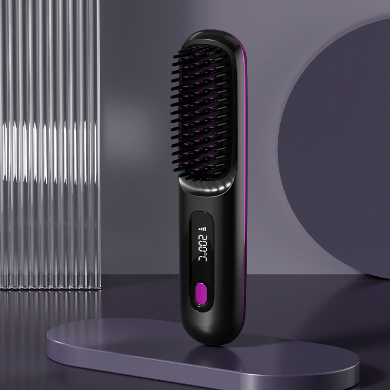 2 In 1 Straight Hair Comb Wireless Hair Straightener Brush Hair Fast Heating Portable Hot Curler USB Charging - SD & CO.