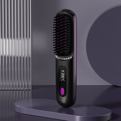 2 In 1 Straight Hair Comb Wireless Hair Straightener Brush Hair Fast Heating Portable Hot Curler USB Charging - SD & CO.