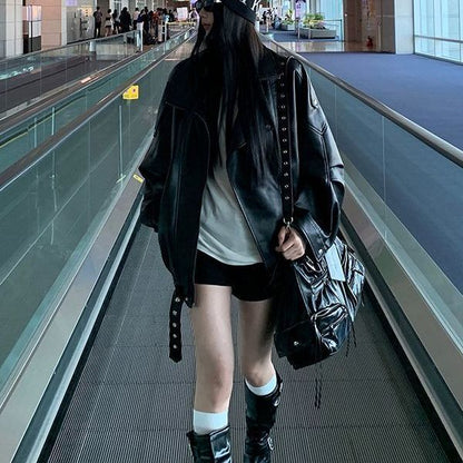 Biker's Leather Jacket Women's Loose All-match Retro - SD & CO.