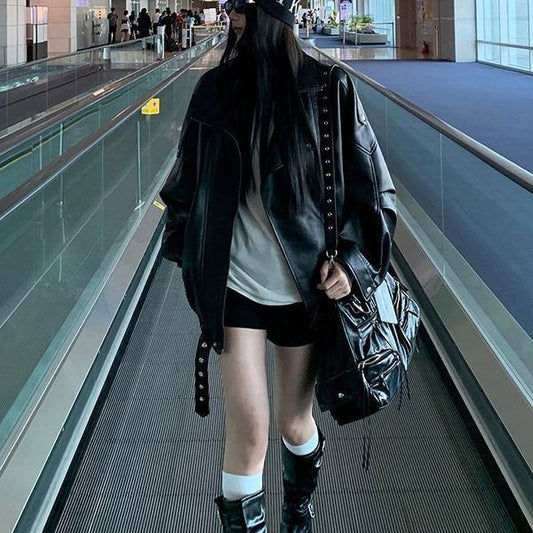 Biker's Leather Jacket Women's Loose All-match Retro - SD & CO.