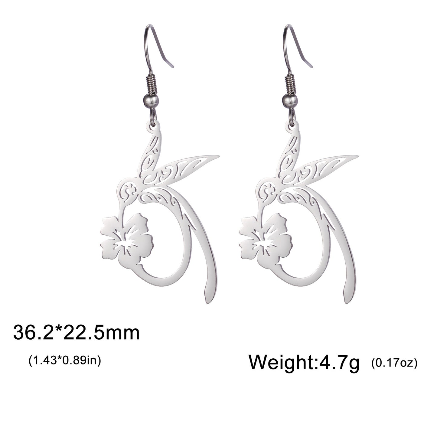 Titanium Steel Earrings Light Luxury High-end Hollow Hummingbird Honey