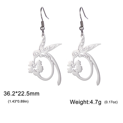 Titanium Steel Earrings Light Luxury High-end Hollow Hummingbird Honey