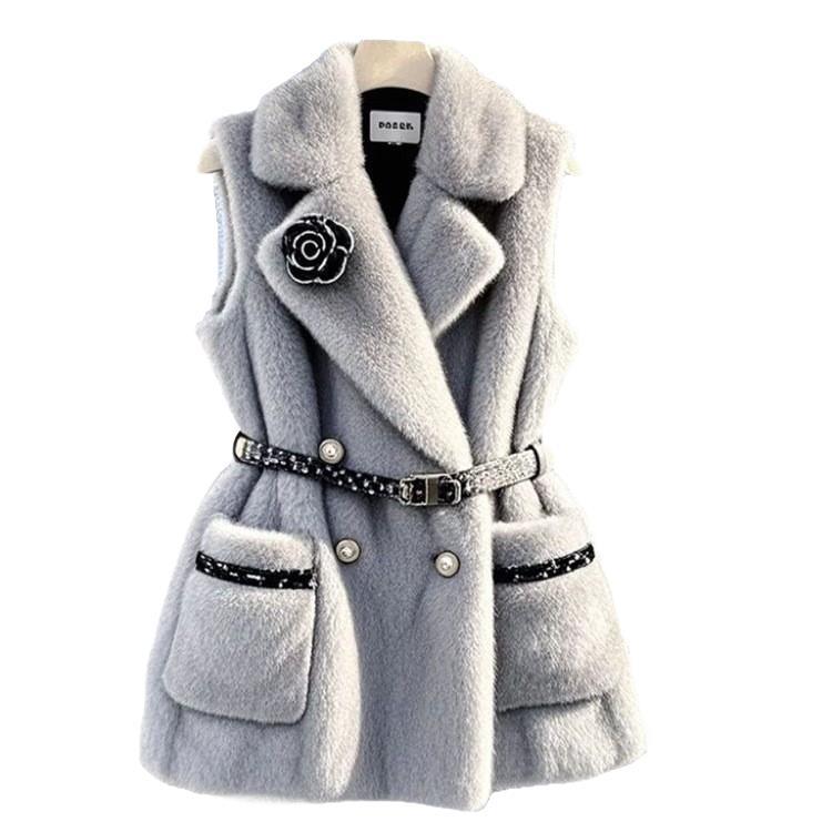 French Style High-grade Bandage Dress Waist-tight Gray Vest