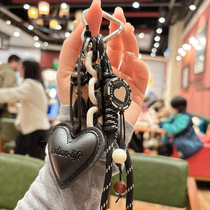 Woven Rope Leather Heart-shaped Small Gourd Pendant Keychain