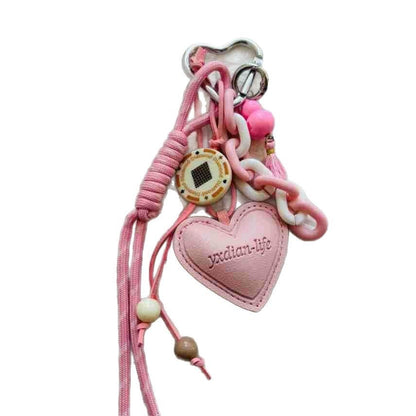 Woven Rope Leather Heart-shaped Small Gourd Pendant Keychain