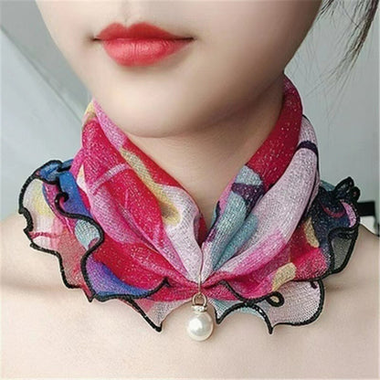 Printed Cute Decorative Scarf Lace Thin Pendant Small Silk Scarf
