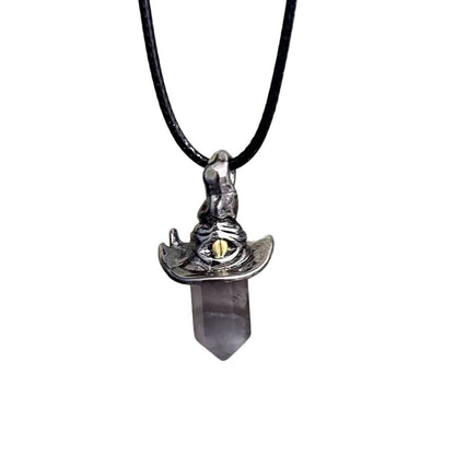 Retro Natural Amethyst Hexagonal Witch Hat Pendant Necklace