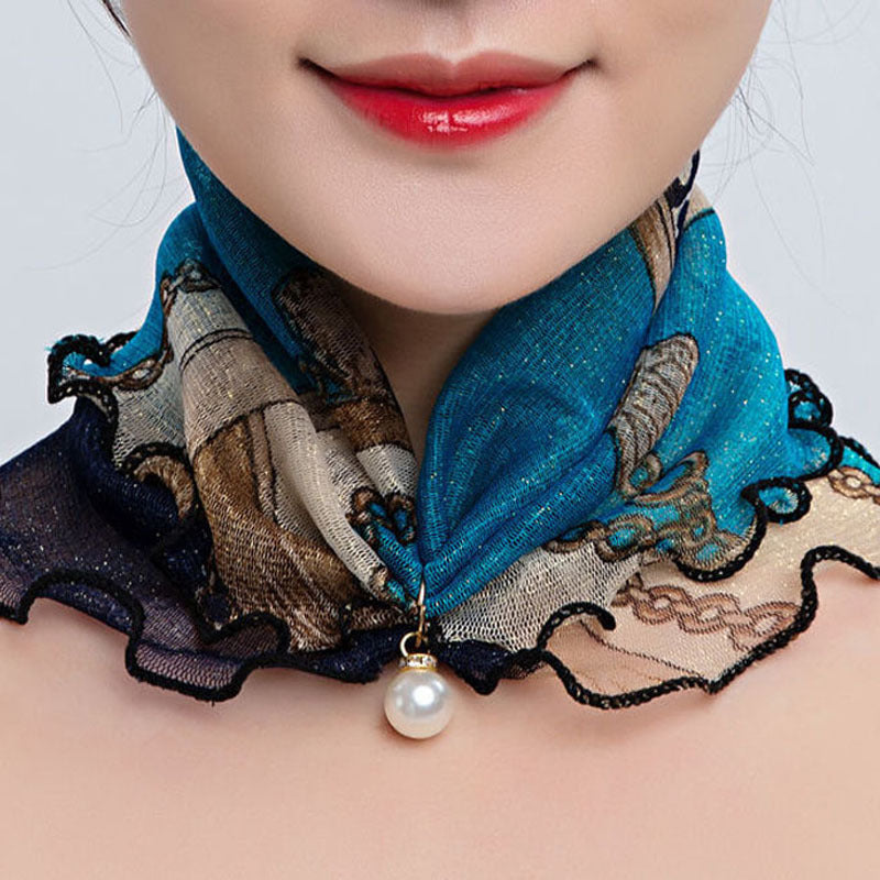 Printed Cute Decorative Scarf Lace Thin Pendant Small Silk Scarf