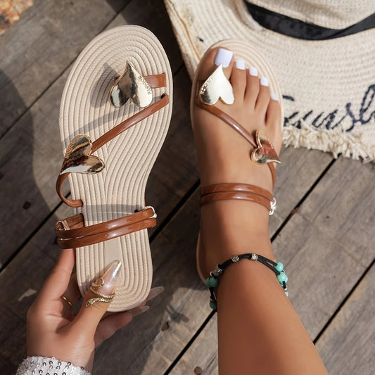 Women's Summer Love Decorative Button Flat Sandals