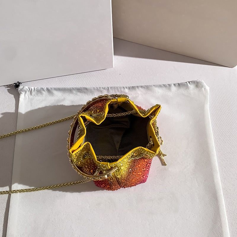 Water bucket bag, colorful drawstring, hot diamond bag, one shoulder crossbody handbag