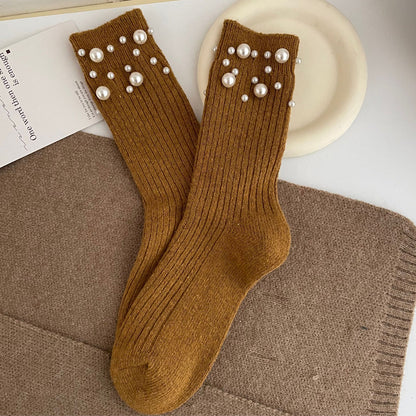 Copy of Personalized Korean style fashionable rivet bead pile socks autumn and winter thick warm rabbit wool mid tube socks for children