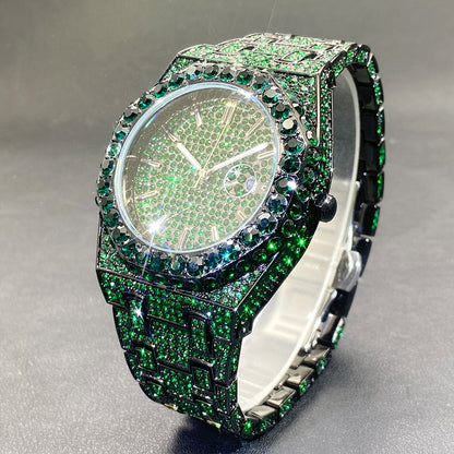 Full Diamond Blue Diamond Hip Hop Niche Luminous Pointer Quartz Men's Watch